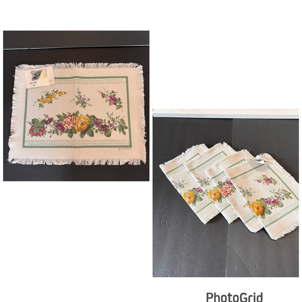 Vintage Floral Woven Placemats Set 4 Country Roses Violets Preservation Society